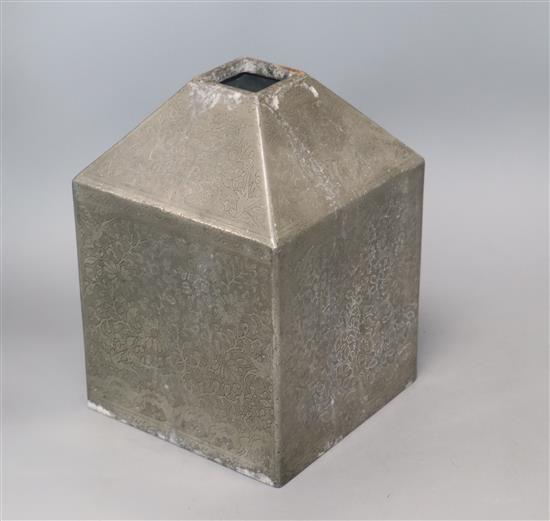 A Chinese pewter caddy height 24cm